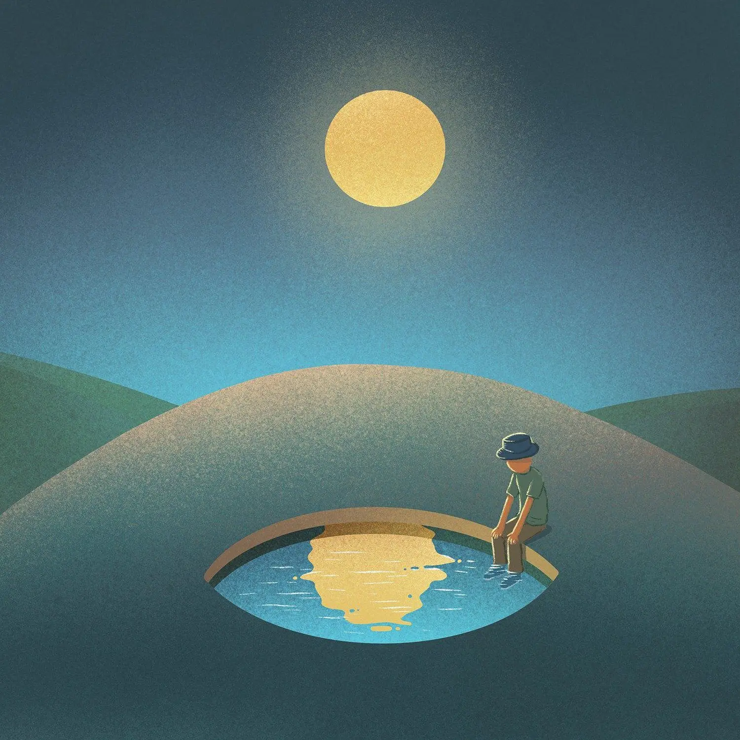 Ergotherapie Obstallee, Illustration einer Person, die nachts in der Wüste sitzt